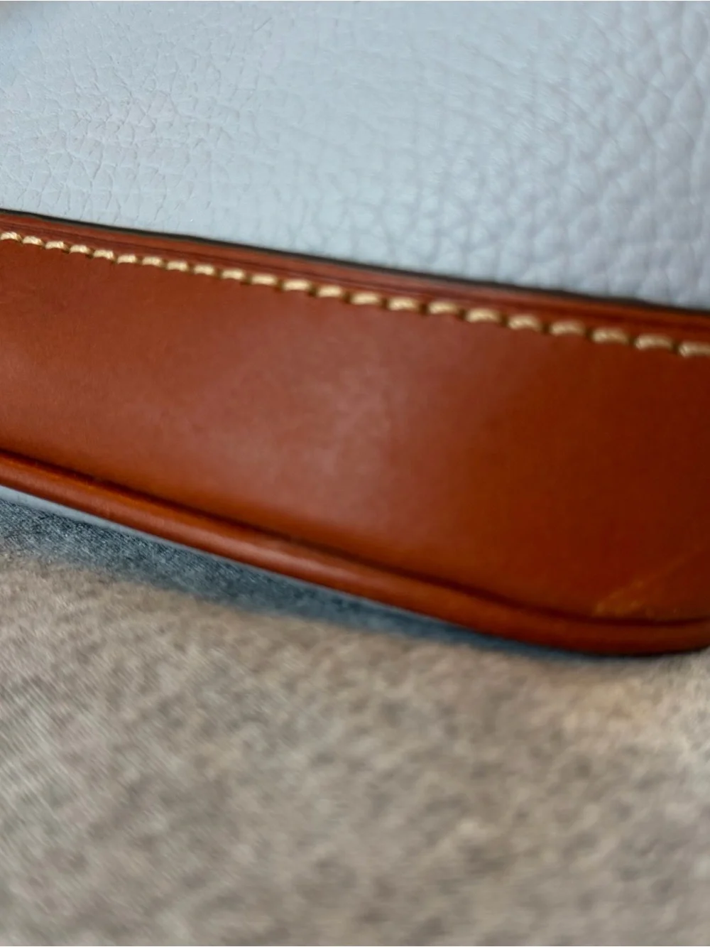 Dooney & Bourke White Pebbled Leather Satchel with Brown Trim